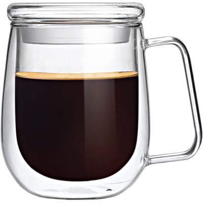 China Reusable Stocked Borosilicate Coffee Glass Tumbler Insulated Double Wall Beer Glass Mug With Handle for sale