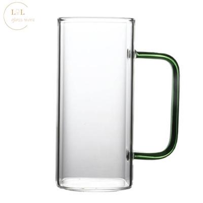 China Hot Sale High Temperature Resistant 380ml Colored Handle Square Glass Mug For Hot for sale