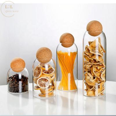 China 500ml Kitchen Storage Borosilicate Glass Containers Viable Food Container With Cork Lid for sale