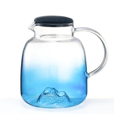 China Large Sustainable Modern Borosilicate Colored Glass Tea Milk Beer Water Pot Pitcher With Drinks Cup for sale