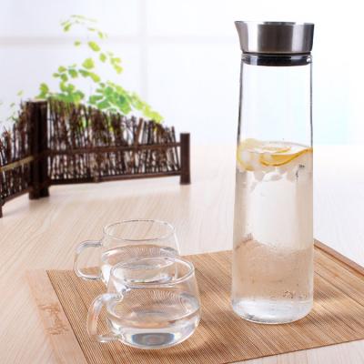 China Viable Slim Body Shaped Pot Logo Jug And Glasses Set Customized Water Jug Cooler Hot Water Transparent Thick Glass for sale