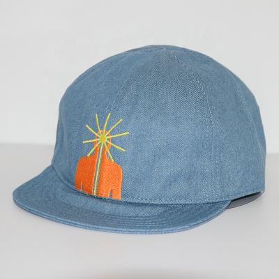 China Custom Short Brim Denim Baseball Cap Character Snap Up Soft Brim Baseball Hat for sale