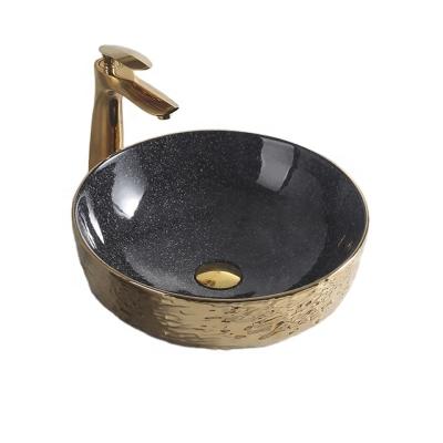 China Round Shape Sustainable Wash Basin With Obsidian Gold Glaze for sale