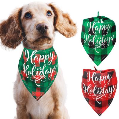 China Stocked Ready To Ship Happy Pet Plaid Scarf Holiday Dog Bandana for sale