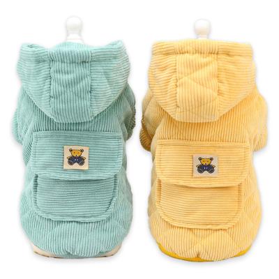 China Ins Stocked Style Fashionable Pet Hoodies Shear Line Outdoor Dog Clothes Hooded Puppy Corduroy Coat for sale