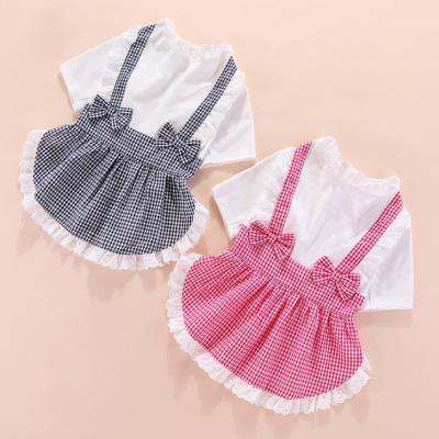 China Puppy Stocked Bowtie Dresses Birthday Party Doggie Skirt Dog Clothes Poodle Bichon Ribbon Plaid Dress for sale