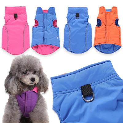 China Reversible Warm Stocked Dog Jacket Coat Puppy Winter Clothes Double Sided Pet Vest With Leash Ring for sale