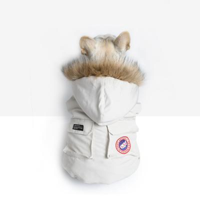 China Stocked Wholesale Boutique Pet Winter Clothes Jumper For Dogs Winter Fur Hooded Hood Down Jacket for sale