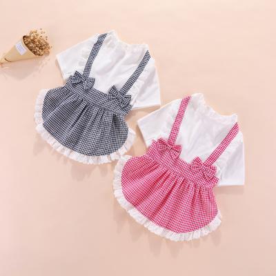 China Spring Stocked Autumn Pet Clothing Birthday Dog Border Princess Puppy Dresses Pomeranian Ribbon Plaid Dress for sale