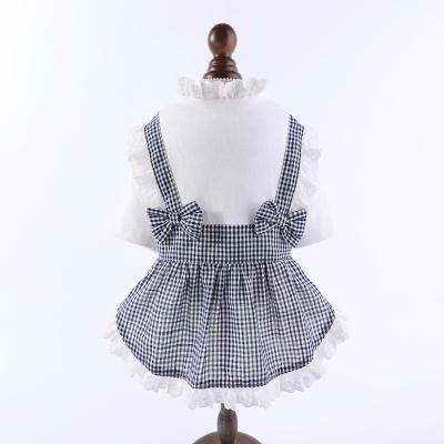 China 2021 Stocked Puppy Princess Skirt Ribbon Plaid Dress Spring Autumn Doggie Apparel Pomeranian Dog for sale