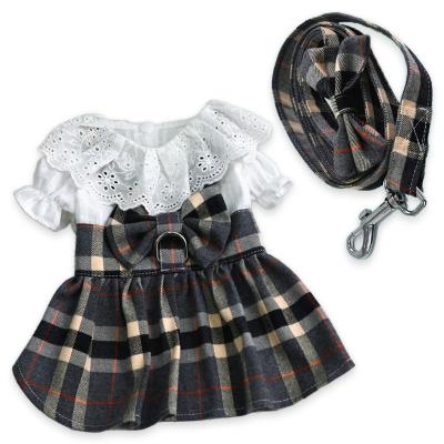 China Wholesale Stocked CIA Style Pet Outfits Cat Puppy Dresses Girl Dog Lace Collar Harness Dress and Leash Set for sale