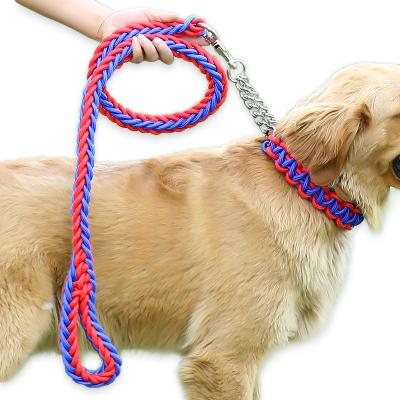 China Wholesale Cheap Basic Viable Design Multi Color Nylon Dog Collar And Leash Set With Metal Chain for sale