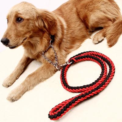 China Sustainable Wholesale Pet Products For Medium Large Dogs Plain Nylon Collar And Leash Set With Metal Chain for sale