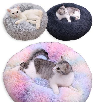 China Wholesale Large Multi Colors Dog Cat Donut Beds Plush Round Stocked Washable Luxury Pet Nest for sale