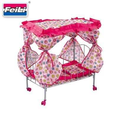 China With 4 Bump And Go Wheels Fei Li Metal Baby & Cribs Doll Beds With Rotate Wheels Iron Doll Bed Metal Doll Bed for sale