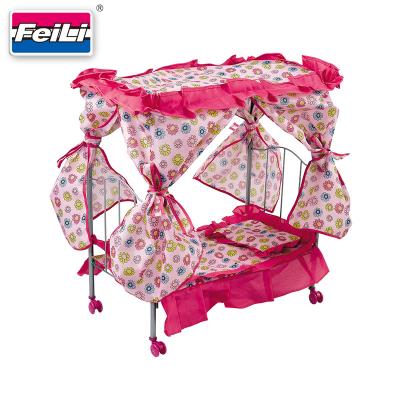 China With 4 Bump And Go Wheels Feili Toy Iron Folding Doll Cradle For Doll 18