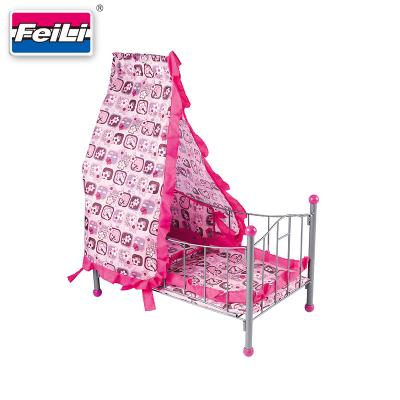 China Metal Fei Li Toys 18 inch fashion metal bed for doll with beddings doll furniture toys for sale