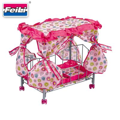 China Feili Metal Toys Classic Baby - Doll Bed With Revolve Wheels Doll Furniture Toys for sale