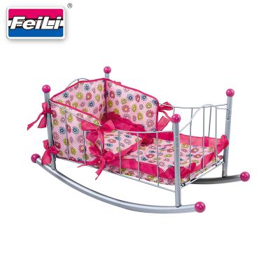 China Pretend Play Feili Toys Rocking Cradle Set Dolls Furniture Accessories Pretend Play Set Girls Toys for sale