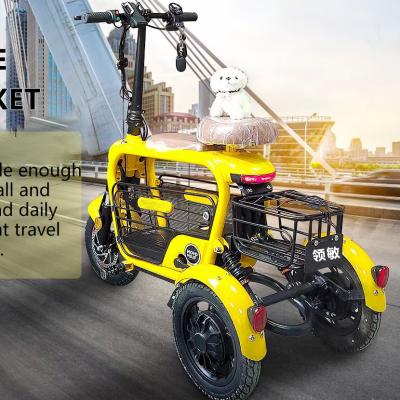 China Women three wheels electric scooter with seat foldable ebike with basket two seats child seat high quality electric bike for sale