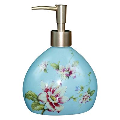 China Foam Soap Dispenser Chinese Style Eco-Friendly Reusable Flattened Liquid Bottle Printed Ceramic Shower Gel Shampoo Pump Bottles for sale