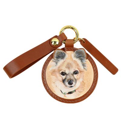 China 3D Leather Bag Key Chain Accessories 3D Art Pet Painting Carving Pet Custom Leather Engraving Head for sale