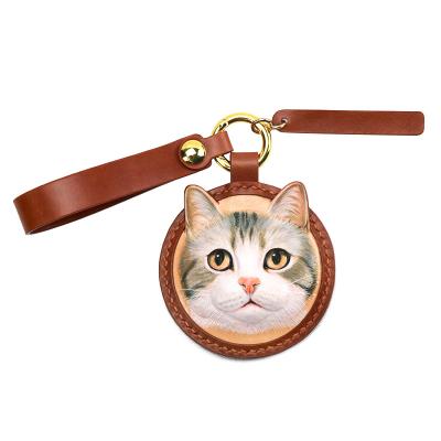 China 3D Leather Animal Shaped Luxury Cute Luxury Custom Pet 3D Leather Head Engraving Key Chain Key Chain for sale