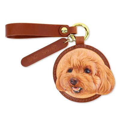 China 3D Embossed Genuine Leather Pendant 3D Pet Head Chain Embossed Leather Engraving Chain Leather Carving Art for sale