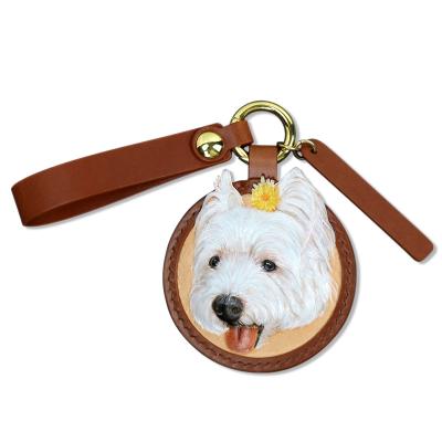 China 3D Leather Animal Shaped Luxury Cute Luxury Custom Pet 3D Leather Head Engraving Key Chain Key Chain for sale