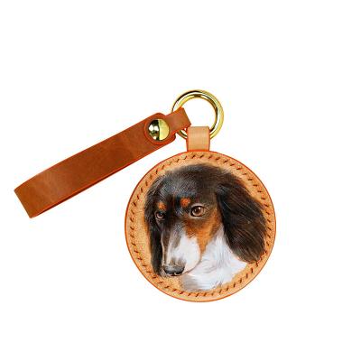 China 3D Key Chain For Woman 3D Pet Head Leather Engrave Luxury Leather Cowhide Key Chain Carving Art for sale