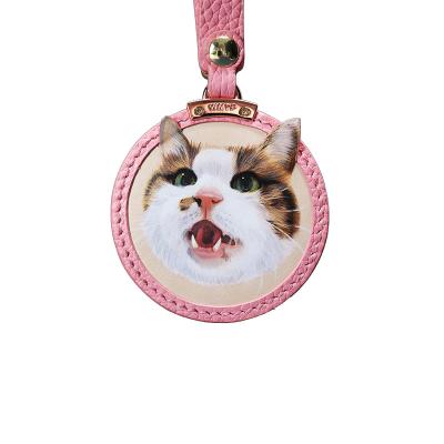 China New Pet Painting Boutique Flat Key Chain Fine Leather Pet Pendant Leather Charm for sale