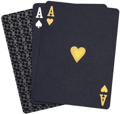 China Entertaiment Playing Cards Printing Waterproof Black Plastic Casino PVC Poker Cards Gold Custom Playing Cards for sale