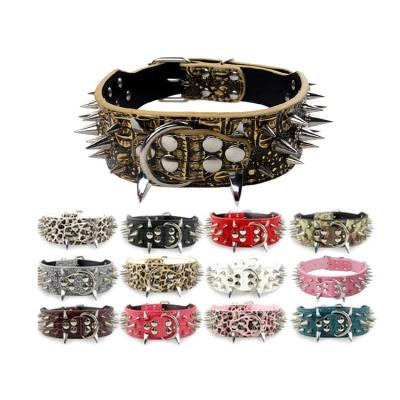 China Amazon Hot High Quality Customizable Logo Large Spike Nail Rivet Bully PU Stocked Leather Dog Collar for sale