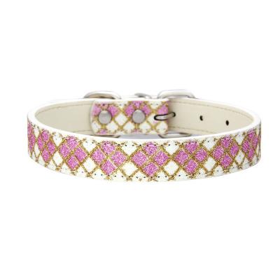 China 2021 New Dog Collar Plaid Personalized Bright Pink Luminous Pu Leather Dog Collar Wholesale for sale