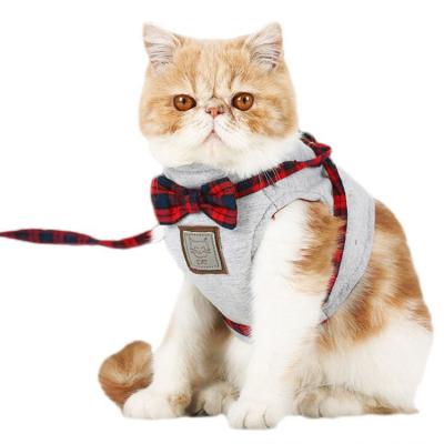 China Small Animals Pet Cat Harness British Style Cute Leash Cat Walking Artifact Cotton Vest for sale