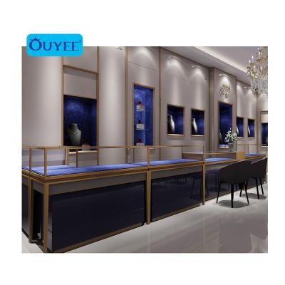 China Luxurious jewelry shop display interior decoration design store fixtures jewelry display cabinet display showcase for sale