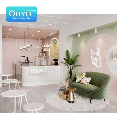 China Durable Elegant Style Cabinet Shop Decoration Bubble Tea Bar Milk Tea Shop Counter Design Bubble Tea Kiosk for sale