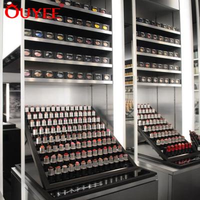 China Newest Design Wooden Cosmetic Furniture Shop Store Cosmetic Makeup Mac Cosmetic Display Stand for sale