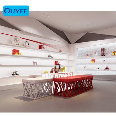 China shoes shop custom wooden shoe display rack store fittings shoe store decoration design wall display rack shoe store furniture for sale