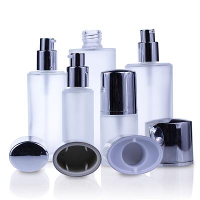 China Wholesale Personal Care Frosted White Cosmetic Packaging 5ml To 100ml Cream Jar Lotion Pump Spray Glass Bottles Sets for sale