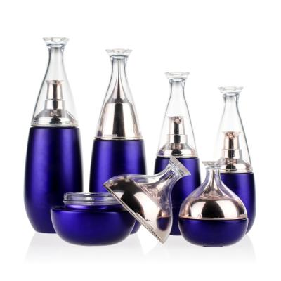 China Unique Exclusive Blue Personal Care Cosmetics Cream Glass Bottles And Jars Empty Cosmetic Packaging Glass for sale