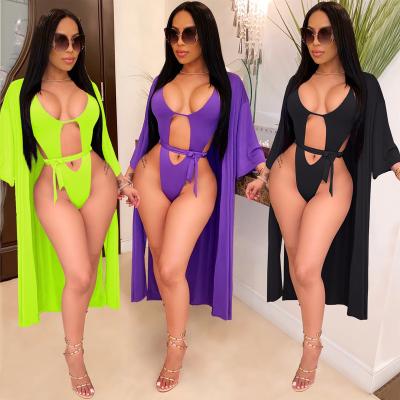 China Breathable Sexy Women 3 Piece Bikini Sets Sexy Thong One Piece Swimsuit With Cover Up for sale