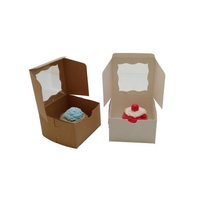 China 1 Cup Materials Mini Cupcake Box Food Grade Recycled Art Paper Boxes With Transparent PET Window for sale