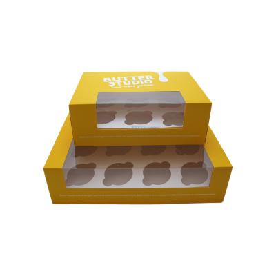 China Recyclable Cupcake Box Bakery Packaging Custom Printing Paper Box With PET Window for sale