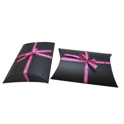 China Recycled Materials Black Matt Lamination Paper Pillow Box For Gift Packaging Box With Custom Logo for sale