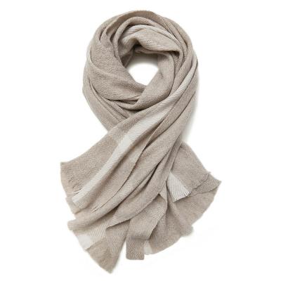 China Water Wave Scarf Cashmere Twill Weave Stripe Check 100% Pure Wool Brushed Wool Shawl for sale