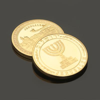 China Wholesale Custom Memorial Europe Jerusalem Judaism Gold Plated Israel Coins for sale