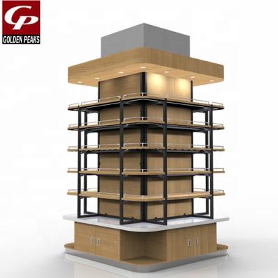 China 2020-03-01 Double Sided GoldenPeaks Supermarket Wooden Pillar Round Shelf for sale