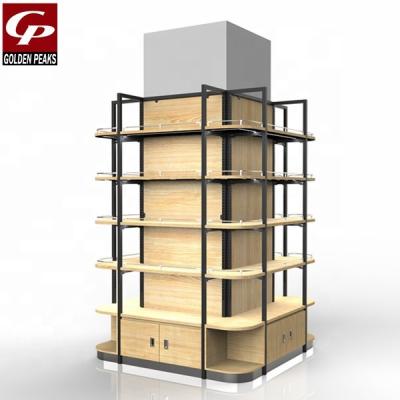 China 2020-03-05 GoldenPeaks Supermarket Wooden Pillar Double Sided Round Shelf for sale