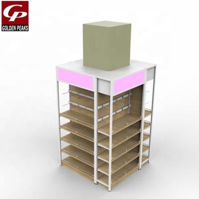 China 2019-09-04 GoldenPeaks Supermarket Wooden Pillar Double Sided Round Shelf for sale